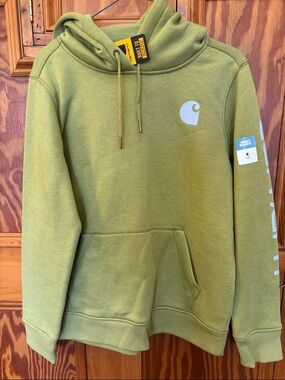 Carhartt Olive Green Pullover Hoodie with Logo